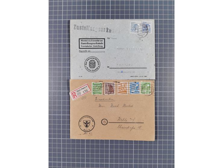 1945/48, geschätzt 200-300 Briefe mit Sammlerpost, vielen R-Briefen, mehrere Briefe mit POL-Lochungen aus Halle inkl. Briefe 