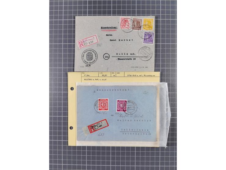 1945/48, geschätzt 200-300 Briefe mit Sammlerpost, vielen R-Briefen, mehrere Briefe mit POL-Lochungen aus Halle inkl. Briefe 