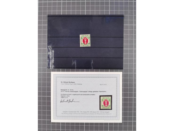 1921/23, meist postfrische Partie mit 23 Stücken mit geklebter Papierbahn, dabei Mi.-Nr. 73Pa, 74Pa (2), 76-77Pa, 78Pa (4), 7