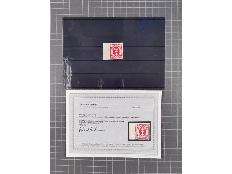 1921/23, meist postfrische Partie mit 23 Stücken mit geklebter Papierbahn, dabei Mi.-Nr. 73Pa, 74Pa (2), 76-77Pa, 78Pa (4), 7