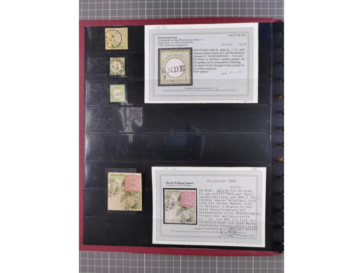 1872/75, gestempelte Sammlung mit ca. 150 Marken/Briefstücken, dabei seltene Stempel, Zufallsentwertungen, raue Zähnung, Plat