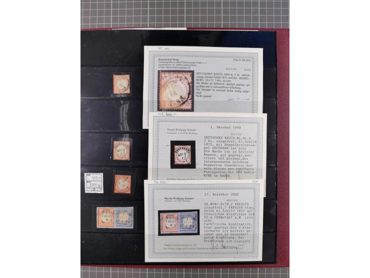 1872/75, gestempelte Sammlung mit ca. 150 Marken/Briefstücken, dabei seltene Stempel, Zufallsentwertungen, raue Zähnung, Plat