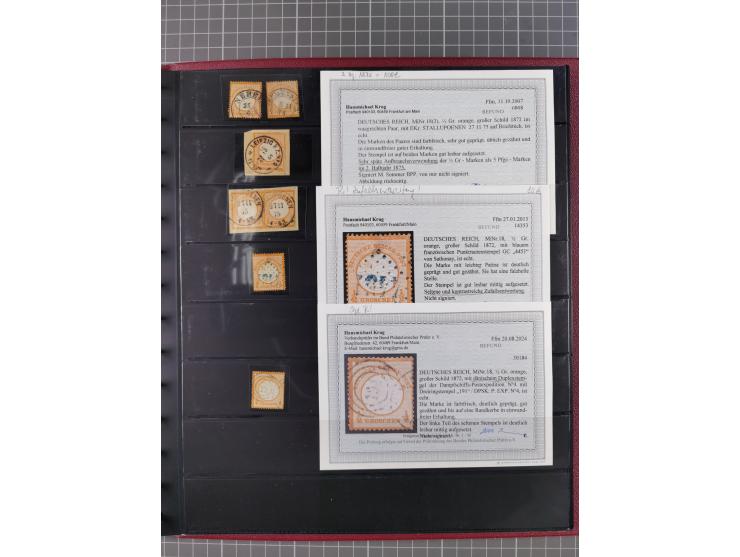 1872/75, gestempelte Sammlung mit ca. 150 Marken/Briefstücken, dabei seltene Stempel, Zufallsentwertungen, raue Zähnung, Plat