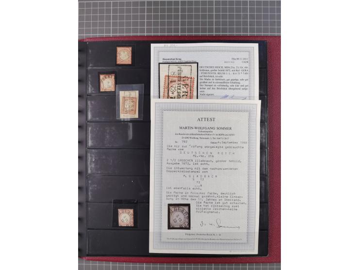 1872/75, gestempelte Sammlung mit ca. 150 Marken/Briefstücken, dabei seltene Stempel, Zufallsentwertungen, raue Zähnung, Plat