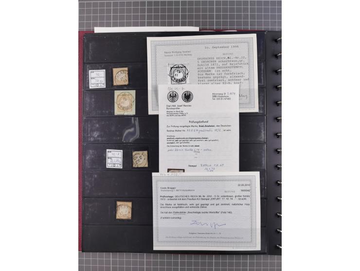 1872/75, gestempelte Sammlung mit ca. 150 Marken/Briefstücken, dabei seltene Stempel, Zufallsentwertungen, raue Zähnung, Plat