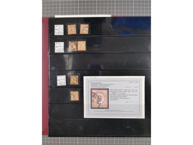 1872/75, gestempelte Sammlung mit ca. 150 Marken/Briefstücken, dabei seltene Stempel, Zufallsentwertungen, raue Zähnung, Plat