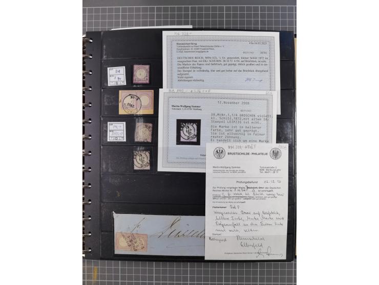 1872/75, Sammlung mit rund 200 Marken/Briefstücken und 30 Belegen, dabei zahlreiche Plattenfehler, Prägefehler, raue Zähnung,