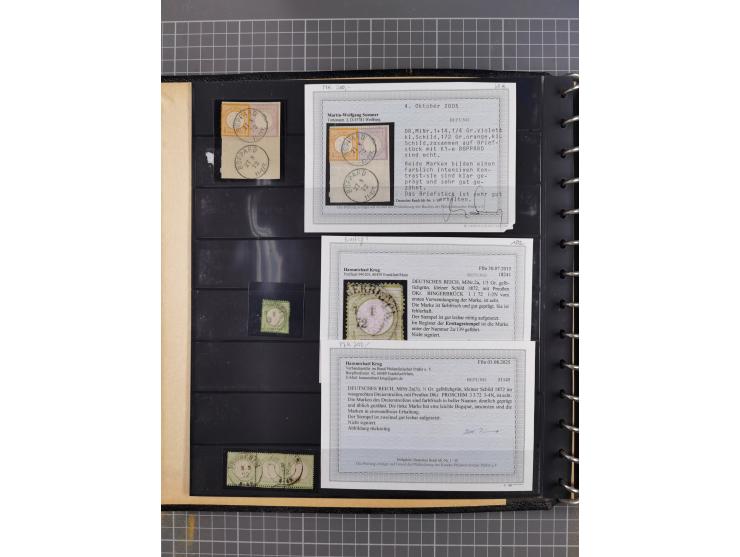 1872/75, Sammlung mit rund 200 Marken/Briefstücken und 30 Belegen, dabei zahlreiche Plattenfehler, Prägefehler, raue Zähnung,