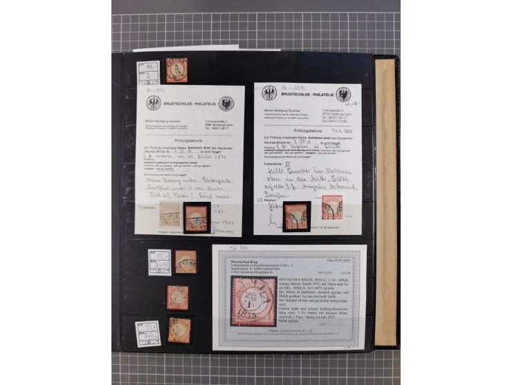 1872/75, Sammlung mit rund 200 Marken/Briefstücken und 30 Belegen, dabei zahlreiche Plattenfehler, Prägefehler, raue Zähnung,