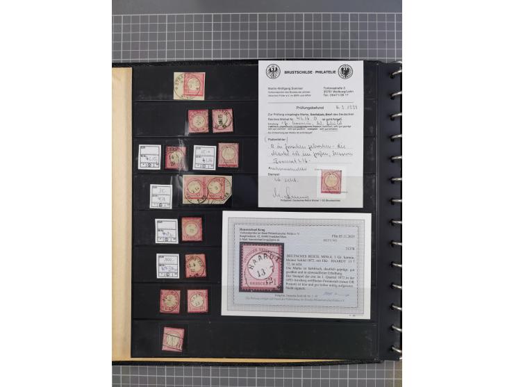 1872/75, Sammlung mit rund 200 Marken/Briefstücken und 30 Belegen, dabei zahlreiche Plattenfehler, Prägefehler, raue Zähnung,