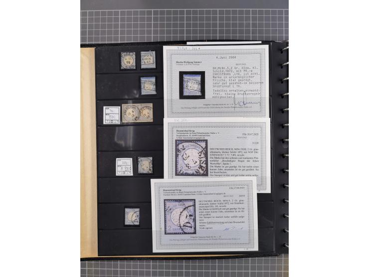 1872/75, Sammlung mit rund 200 Marken/Briefstücken und 30 Belegen, dabei zahlreiche Plattenfehler, Prägefehler, raue Zähnung,