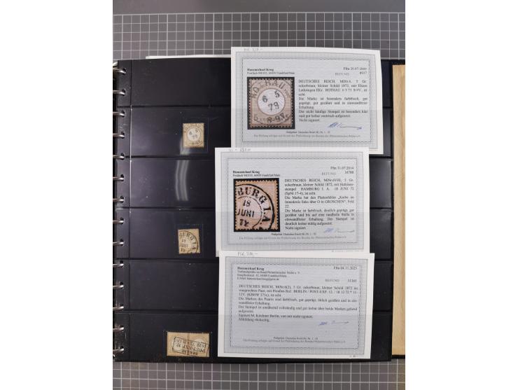 1872/75, Sammlung mit rund 200 Marken/Briefstücken und 30 Belegen, dabei zahlreiche Plattenfehler, Prägefehler, raue Zähnung,