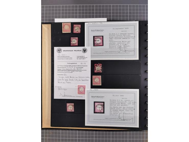 1872/75, Sammlung mit rund 200 Marken/Briefstücken und 30 Belegen, dabei zahlreiche Plattenfehler, Prägefehler, raue Zähnung,