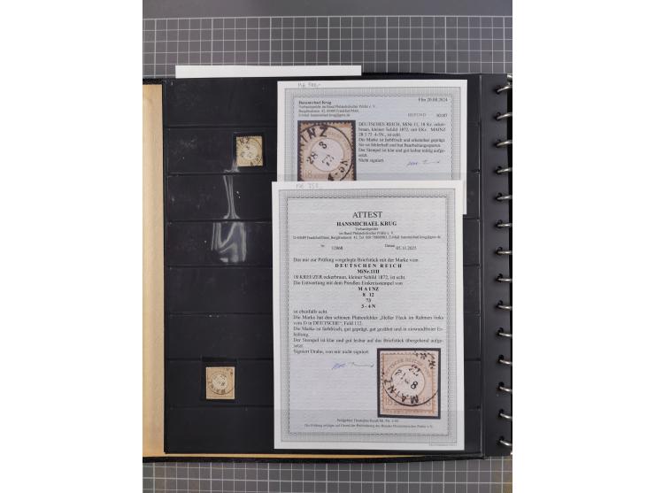 1872/75, Sammlung mit rund 200 Marken/Briefstücken und 30 Belegen, dabei zahlreiche Plattenfehler, Prägefehler, raue Zähnung,