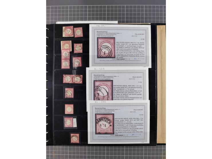 1872/75, Sammlung mit rund 200 Marken/Briefstücken und 30 Belegen, dabei zahlreiche Plattenfehler, Prägefehler, raue Zähnung,