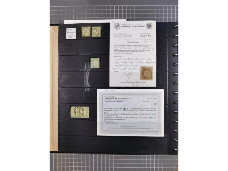 1872/75, Sammlung mit rund 200 Marken/Briefstücken und 30 Belegen, dabei zahlreiche Plattenfehler, Prägefehler, raue Zähnung,