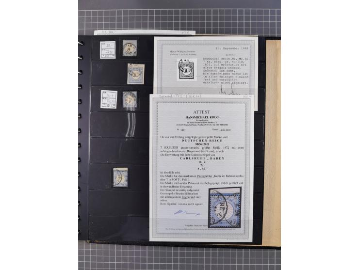 1872/75, Sammlung mit rund 200 Marken/Briefstücken und 30 Belegen, dabei zahlreiche Plattenfehler, Prägefehler, raue Zähnung,
