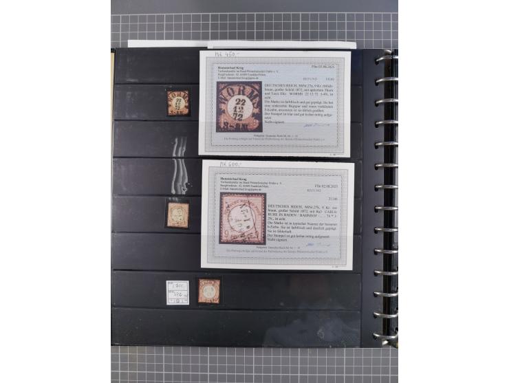 1872/75, Sammlung mit rund 200 Marken/Briefstücken und 30 Belegen, dabei zahlreiche Plattenfehler, Prägefehler, raue Zähnung,