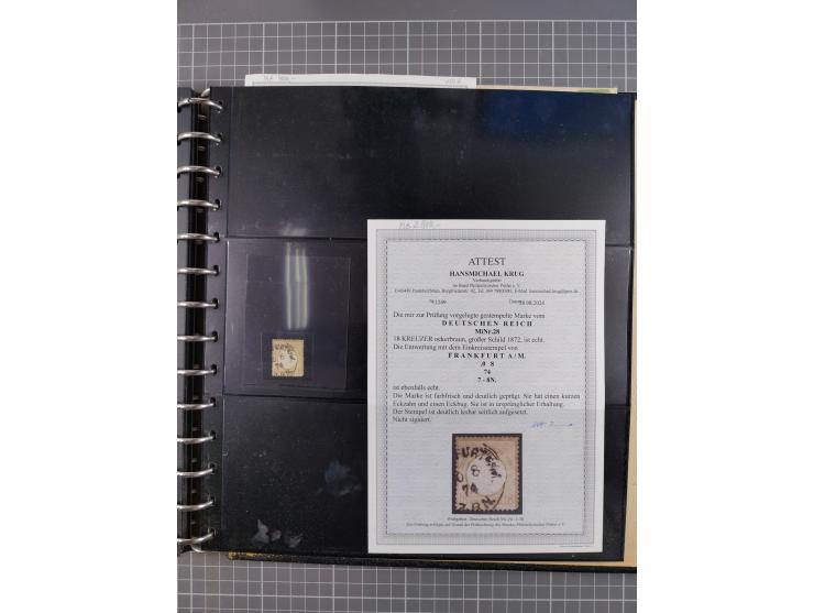 1872/75, Sammlung mit rund 200 Marken/Briefstücken und 30 Belegen, dabei zahlreiche Plattenfehler, Prägefehler, raue Zähnung,