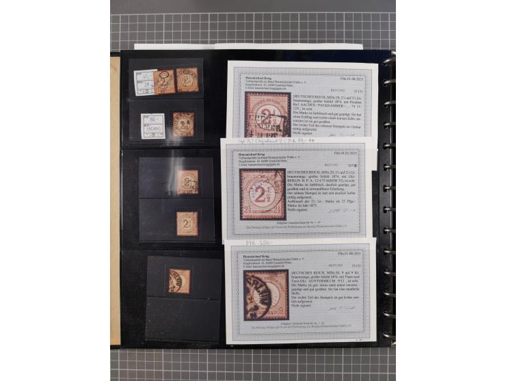 1872/75, Sammlung mit rund 200 Marken/Briefstücken und 30 Belegen, dabei zahlreiche Plattenfehler, Prägefehler, raue Zähnung,