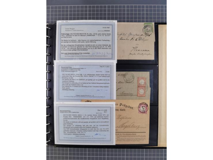 1872/75, Sammlung mit rund 200 Marken/Briefstücken und 30 Belegen, dabei zahlreiche Plattenfehler, Prägefehler, raue Zähnung,