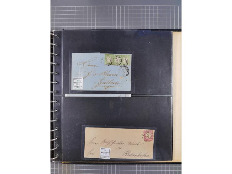 1872/75, Sammlung mit rund 200 Marken/Briefstücken und 30 Belegen, dabei zahlreiche Plattenfehler, Prägefehler, raue Zähnung,