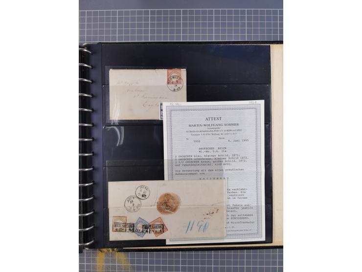 1872/75, Sammlung mit rund 200 Marken/Briefstücken und 30 Belegen, dabei zahlreiche Plattenfehler, Prägefehler, raue Zähnung,