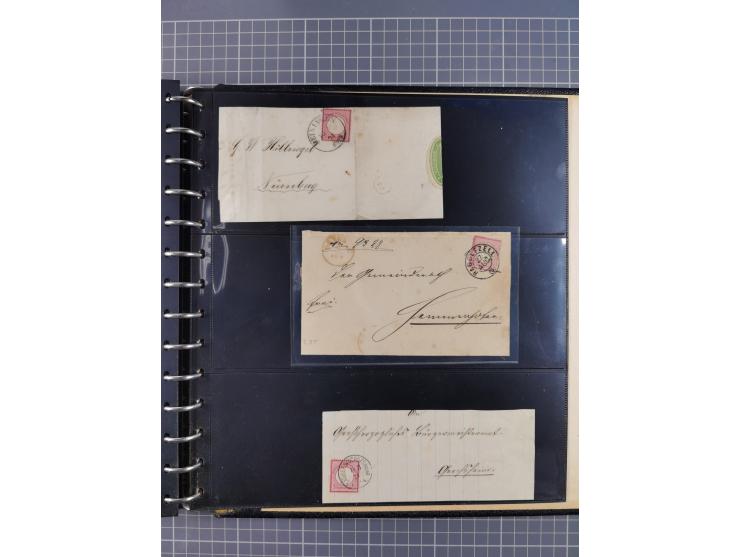 1872/75, Sammlung mit rund 200 Marken/Briefstücken und 30 Belegen, dabei zahlreiche Plattenfehler, Prägefehler, raue Zähnung,