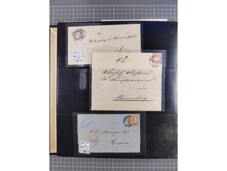 1872/75, Sammlung mit rund 200 Marken/Briefstücken und 30 Belegen, dabei zahlreiche Plattenfehler, Prägefehler, raue Zähnung,