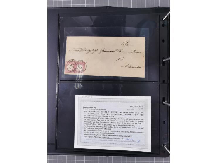 1872/75, Groschenbezirk, rund 60 Briefe und Ganzsachen, dabei viele interessante Belege, u.a. 1 (3) auf Drucksache nach Amste