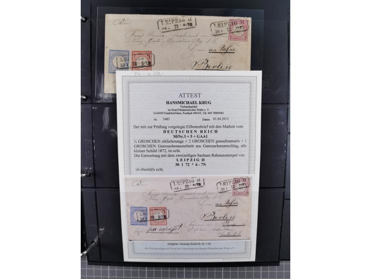 1872/75, Groschenbezirk, rund 60 Briefe und Ganzsachen, dabei viele interessante Belege, u.a. 1 (3) auf Drucksache nach Amste