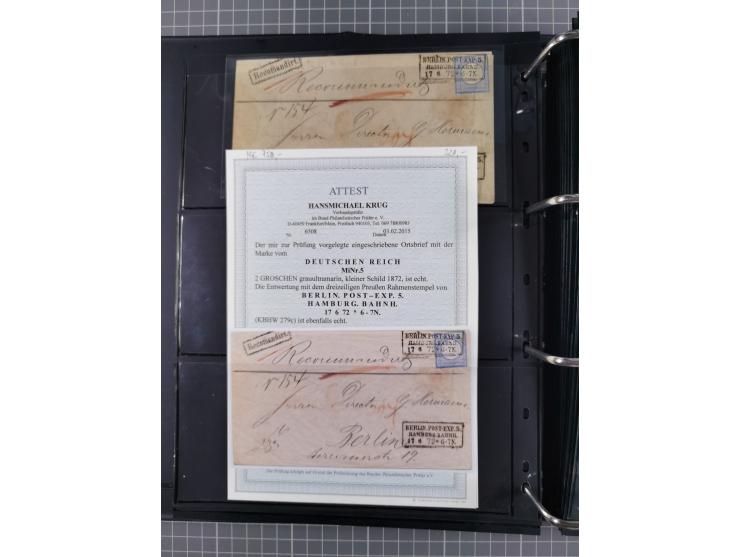 1872/75, Groschenbezirk, rund 60 Briefe und Ganzsachen, dabei viele interessante Belege, u.a. 1 (3) auf Drucksache nach Amste