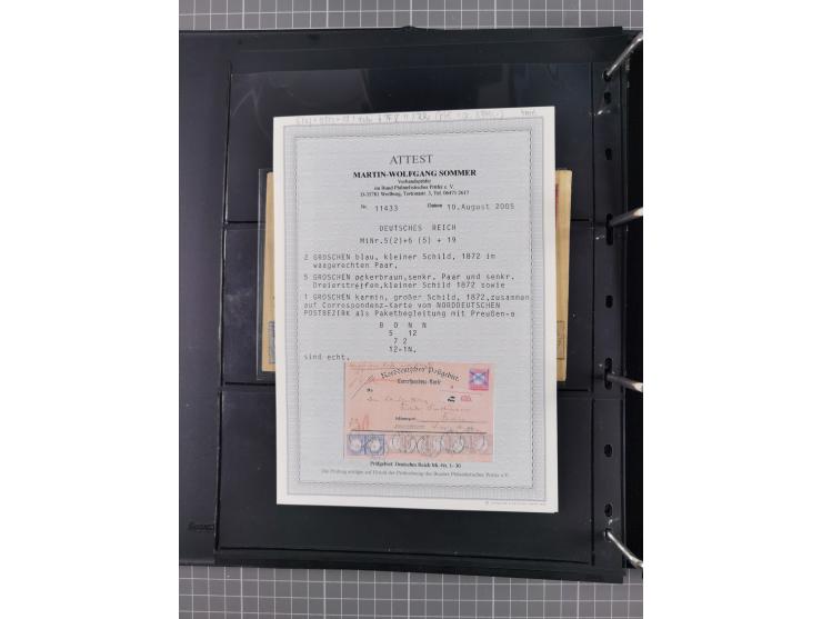 1872/75, Groschenbezirk, rund 60 Briefe und Ganzsachen, dabei viele interessante Belege, u.a. 1 (3) auf Drucksache nach Amste