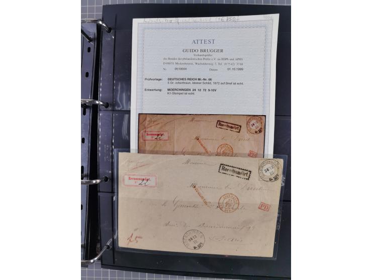 1872/75, Groschenbezirk, rund 60 Briefe und Ganzsachen, dabei viele interessante Belege, u.a. 1 (3) auf Drucksache nach Amste