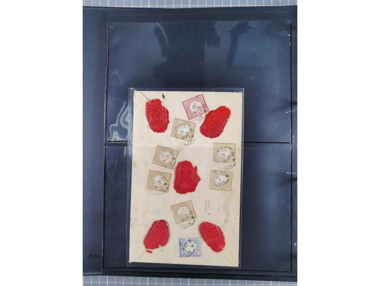 1872/75, Groschenbezirk, rund 60 Briefe und Ganzsachen, dabei viele interessante Belege, u.a. 1 (3) auf Drucksache nach Amste