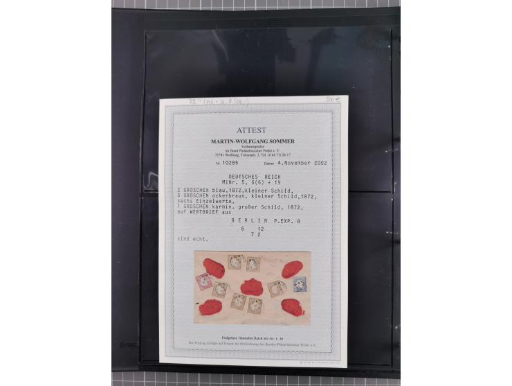 1872/75, Groschenbezirk, rund 60 Briefe und Ganzsachen, dabei viele interessante Belege, u.a. 1 (3) auf Drucksache nach Amste