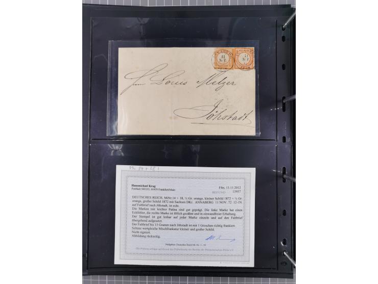 1872/75, Groschenbezirk, rund 60 Briefe und Ganzsachen, dabei viele interessante Belege, u.a. 1 (3) auf Drucksache nach Amste