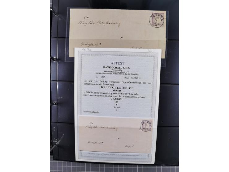 1872/75, Groschenbezirk, rund 60 Briefe und Ganzsachen, dabei viele interessante Belege, u.a. 1 (3) auf Drucksache nach Amste