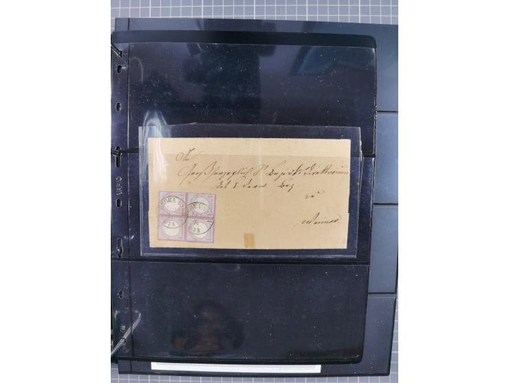 1872/75, Groschenbezirk, rund 60 Briefe und Ganzsachen, dabei viele interessante Belege, u.a. 1 (3) auf Drucksache nach Amste