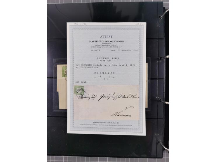 1872/75, Groschenbezirk, rund 60 Briefe und Ganzsachen, dabei viele interessante Belege, u.a. 1 (3) auf Drucksache nach Amste