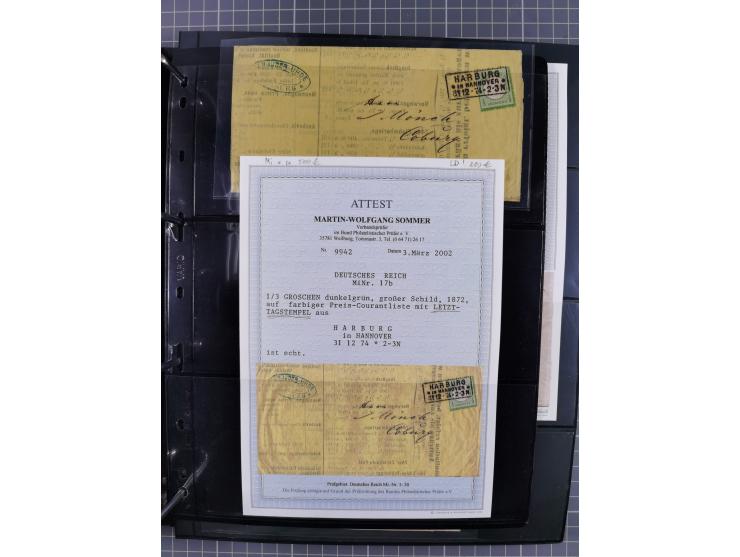 1872/75, Groschenbezirk, rund 60 Briefe und Ganzsachen, dabei viele interessante Belege, u.a. 1 (3) auf Drucksache nach Amste