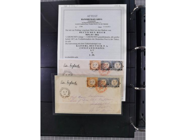 1872/75, Groschenbezirk, rund 60 Briefe und Ganzsachen, dabei viele interessante Belege, u.a. 1 (3) auf Drucksache nach Amste