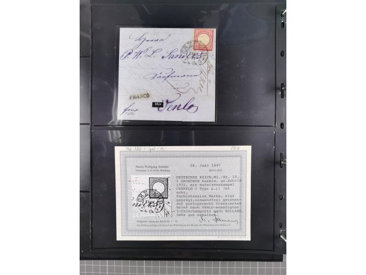 1872/75, Groschenbezirk, rund 60 Briefe und Ganzsachen, dabei viele interessante Belege, u.a. 1 (3) auf Drucksache nach Amste