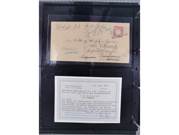 1872/75, Groschenbezirk, rund 60 Briefe und Ganzsachen, dabei viele interessante Belege, u.a. 1 (3) auf Drucksache nach Amste