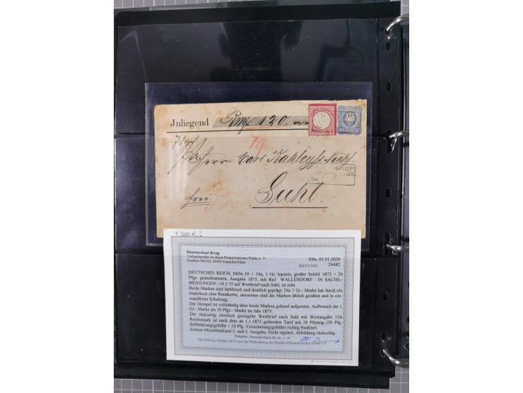 1872/75, Groschenbezirk, rund 60 Briefe und Ganzsachen, dabei viele interessante Belege, u.a. 1 (3) auf Drucksache nach Amste