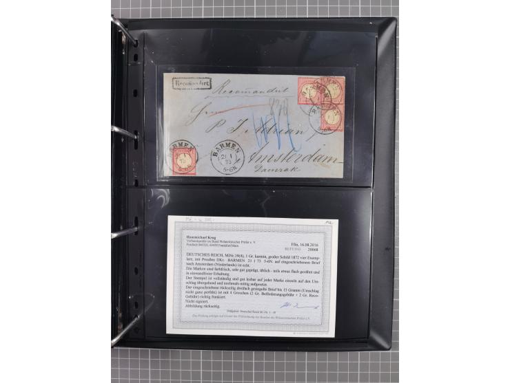 1872/75, Groschenbezirk, rund 60 Briefe und Ganzsachen, dabei viele interessante Belege, u.a. 1 (3) auf Drucksache nach Amste