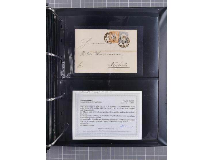 1872/75, Groschenbezirk, rund 60 Briefe und Ganzsachen, dabei viele interessante Belege, u.a. 1 (3) auf Drucksache nach Amste