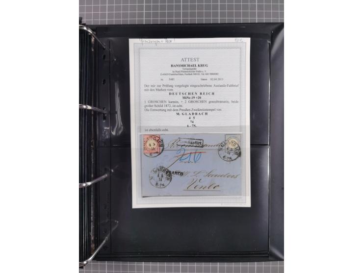 1872/75, Groschenbezirk, rund 60 Briefe und Ganzsachen, dabei viele interessante Belege, u.a. 1 (3) auf Drucksache nach Amste