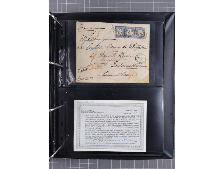 1872/75, Groschenbezirk, rund 60 Briefe und Ganzsachen, dabei viele interessante Belege, u.a. 1 (3) auf Drucksache nach Amste