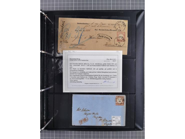 1872/75, Groschenbezirk, rund 60 Briefe und Ganzsachen, dabei viele interessante Belege, u.a. 1 (3) auf Drucksache nach Amste